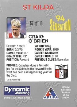 1994 AFL Sensation #57 Craig O'Brien Back